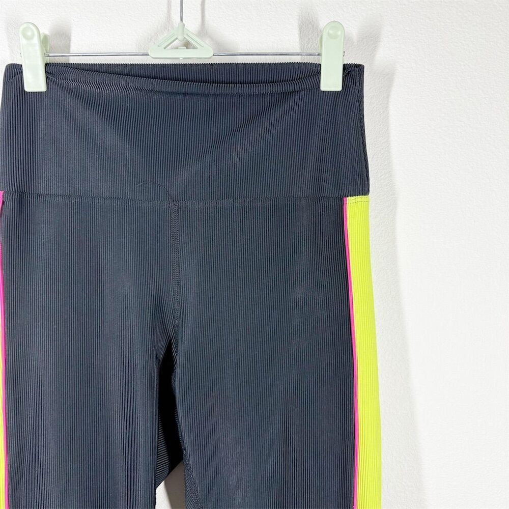 Beach Riot Bailey Colorblock Leggings Size L Black Multi Neon‎ Ribbed High Rise - Picture 2 of 10